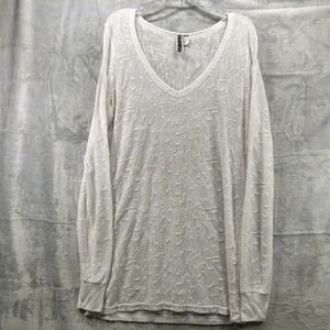 BKE Shirt Long Sleeve Women's Shirt Size Large‎ V-neck Sheer White Layering EUC